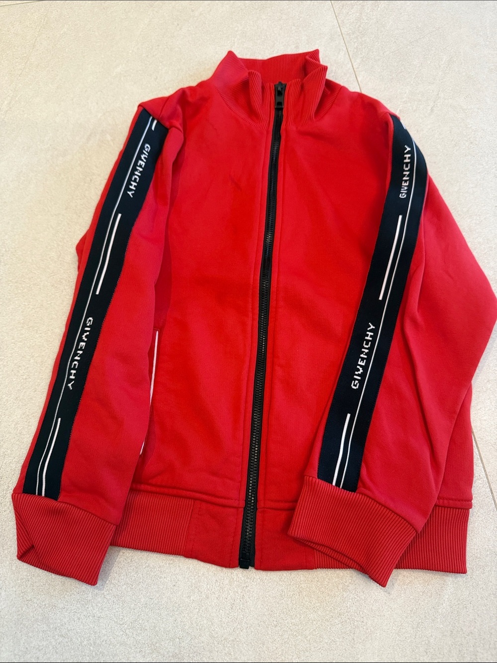 Givenchy Red Kids Zip-Up Track Jacket with Black Stripe Detail
